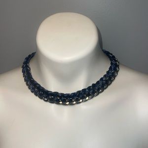 Cookie Lee NWT navy blue and silver corded choker style necklace.